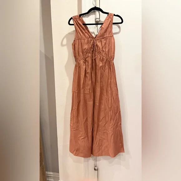 NWOT FRAME crinkle cinched dress terracotta pink xs